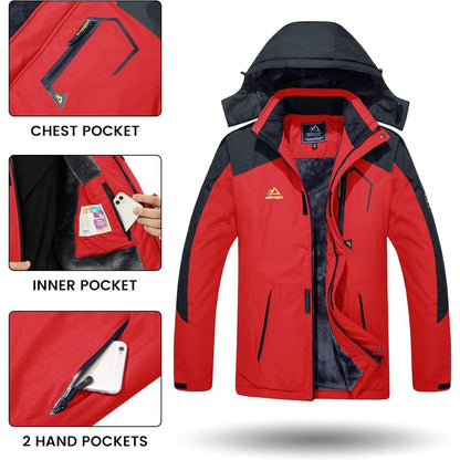 Herren Winterjacke wasserdicht & winddicht mit Fleece-Futter Rot
