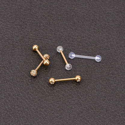 Zungenpiercing Set 5 Stück 16mm Barbell Chirurgenstahl Kunststoff Gold
