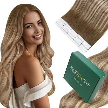 Echthaar Tape Extensions Braun Dunkelbraun Mix