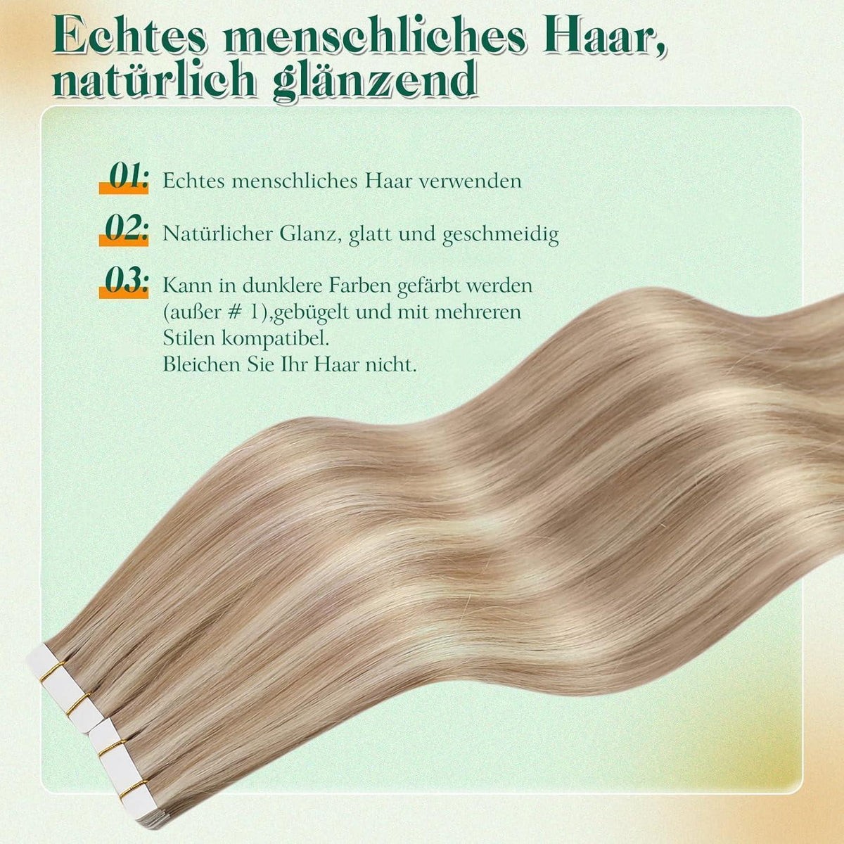 Blond Tape-in Haarverlängerung Echthaar 35cm Aschblond/Hellblond