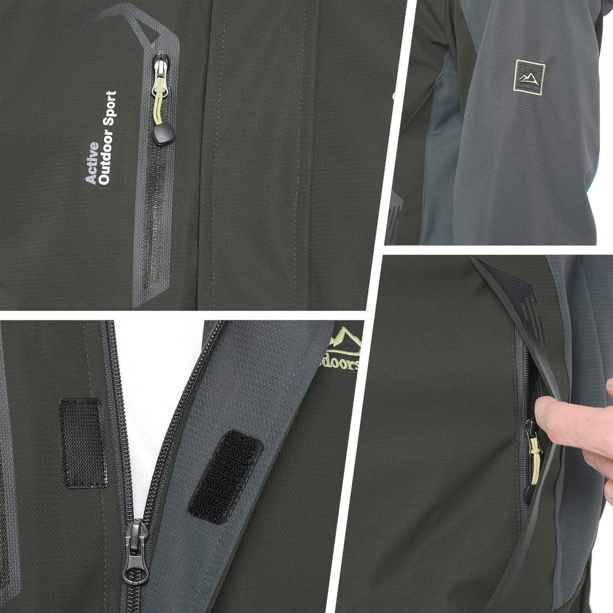 Herren Übergangsjacke wasserabweisend mit abnehmbarer Kapuze Armeegrün