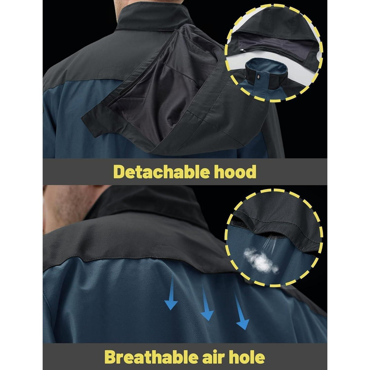 Herren Übergangsjacke wasserabweisend mit abnehmbarer Kapuze Marineblau XL