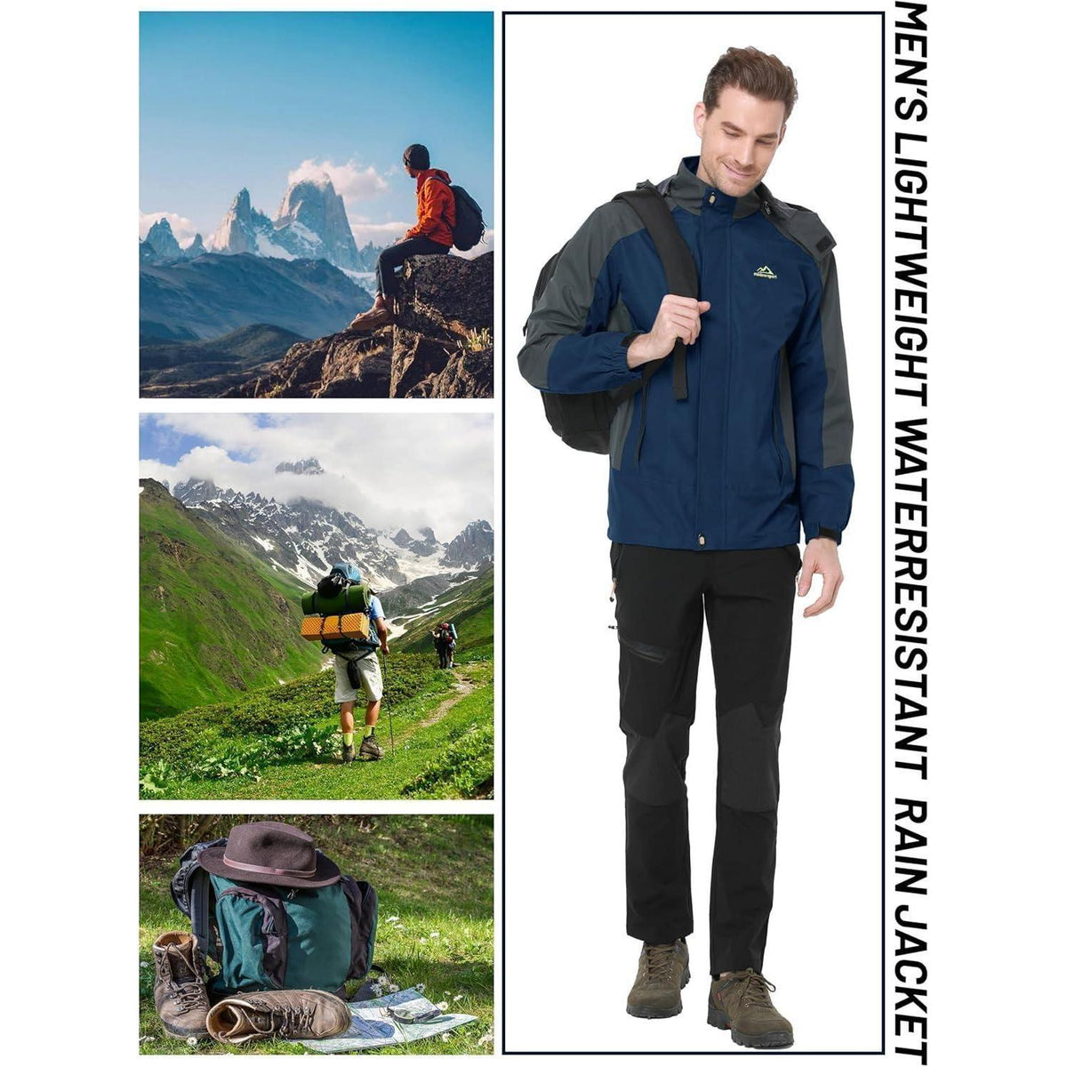 Herren Übergangsjacke wasserabweisend mit abnehmbarer Kapuze Marineblau XL