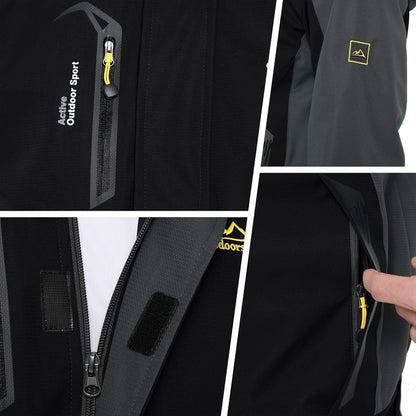 Herren Übergangsjacke wasserabweisend mit abnehmbarer Kapuze Schwarz
