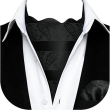 Herren Ascot Krawattenschal Set Paisley Blumen Einstecktuch Schwarz