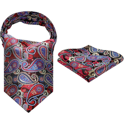 Herren Ascot Krawattenschal Set Paisley Jacquard Rot/Blau/Gelb