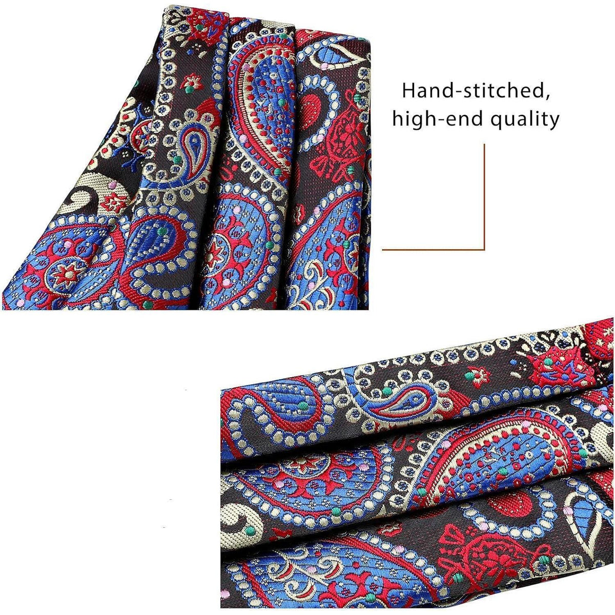 Herren Ascot Krawattenschal Set Paisley Jacquard Rot/Blau/Gelb