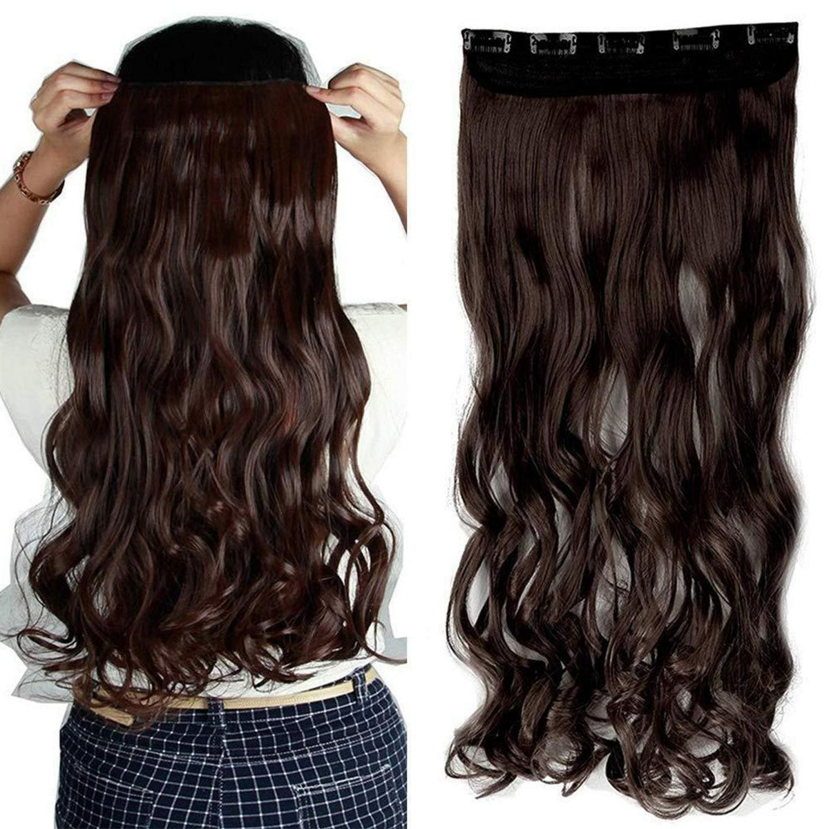 Gewellte Haarverlängerung Mittelbraun 60cm – Clip-in Haarteil