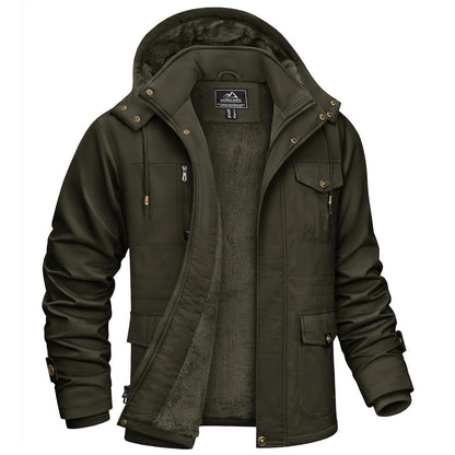 Herren Winterparka mit Kapuze & Cargo Taschen Dunkeloliv