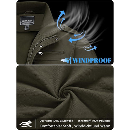 Herren Übergangsjacke Cargo Militärjacke Winddicht Viele Taschen Armeegrün