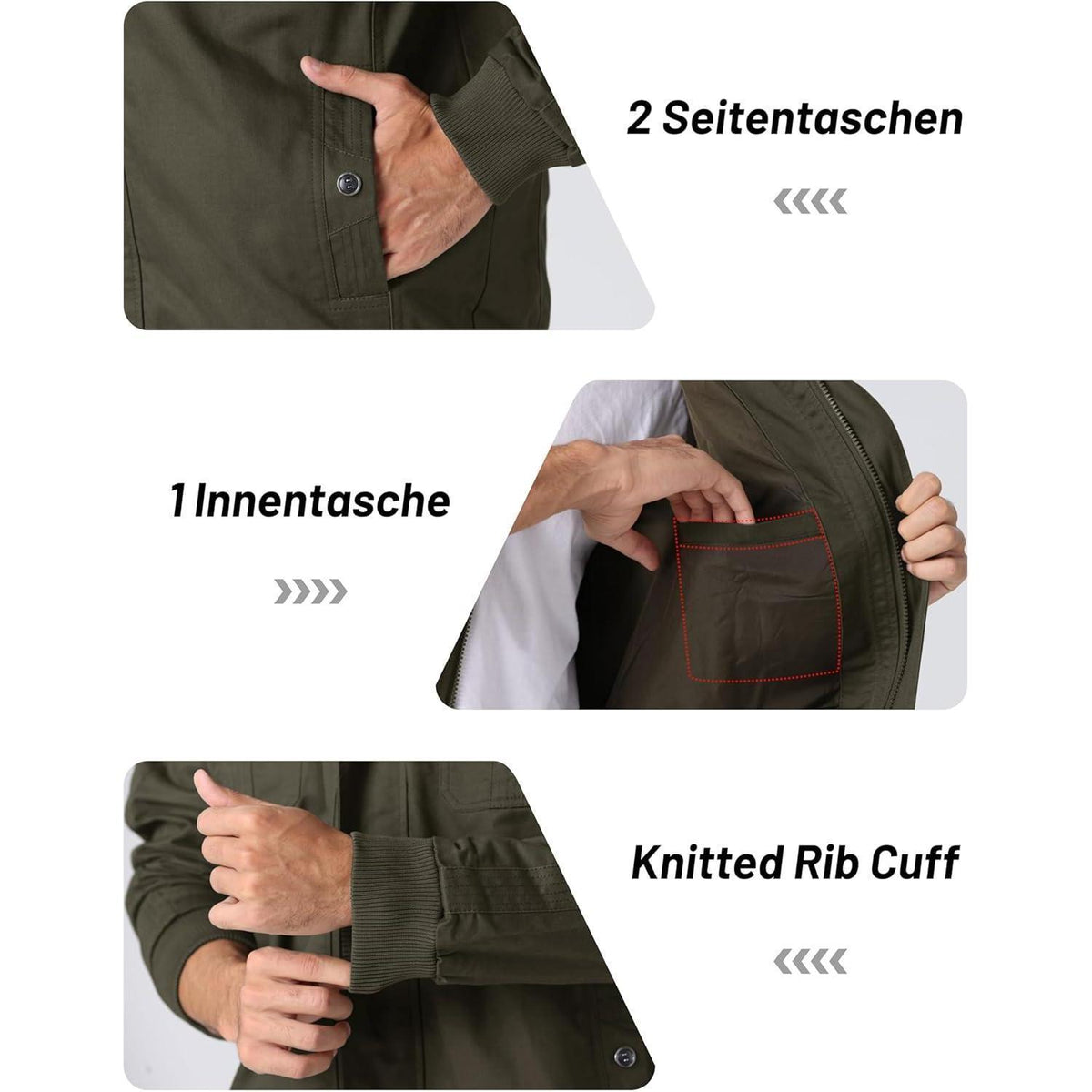 Herren Übergangsjacke Cargo Militärjacke Winddicht mit Taschen