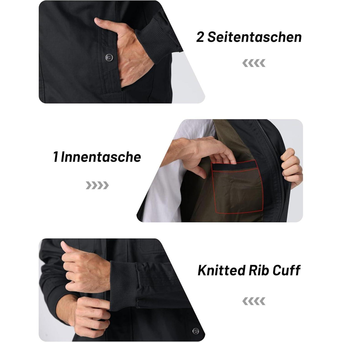 Herren Übergangsjacke Cargo Militärjacke mit Taschen Schwarz