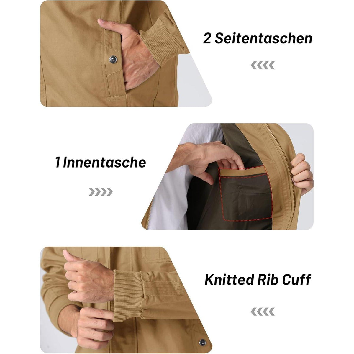 Herren Übergangsjacke Cargo Militärjacke Winddicht mit Taschen
