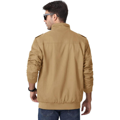 Herren Übergangsjacke Cargo Militärjacke Winddicht Viele Taschen Khaki
