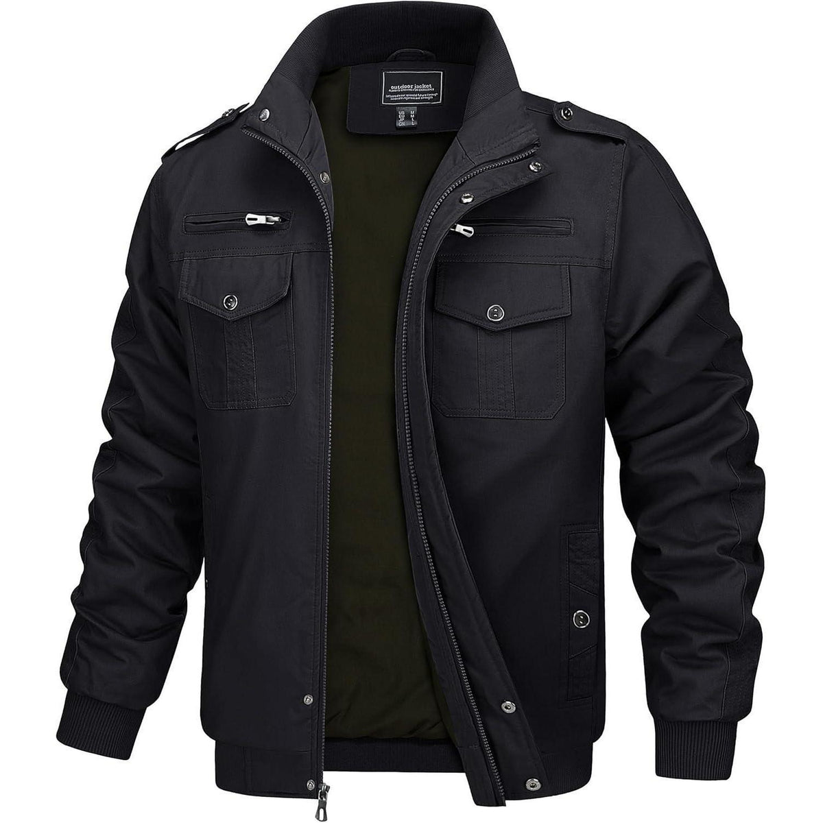 Herren Übergangsjacke Cargo Militärjacke Winddicht XL Schwarz