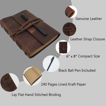 Leder Notizbuch A5 – Vintage Tagebuch mit Kraftpapier