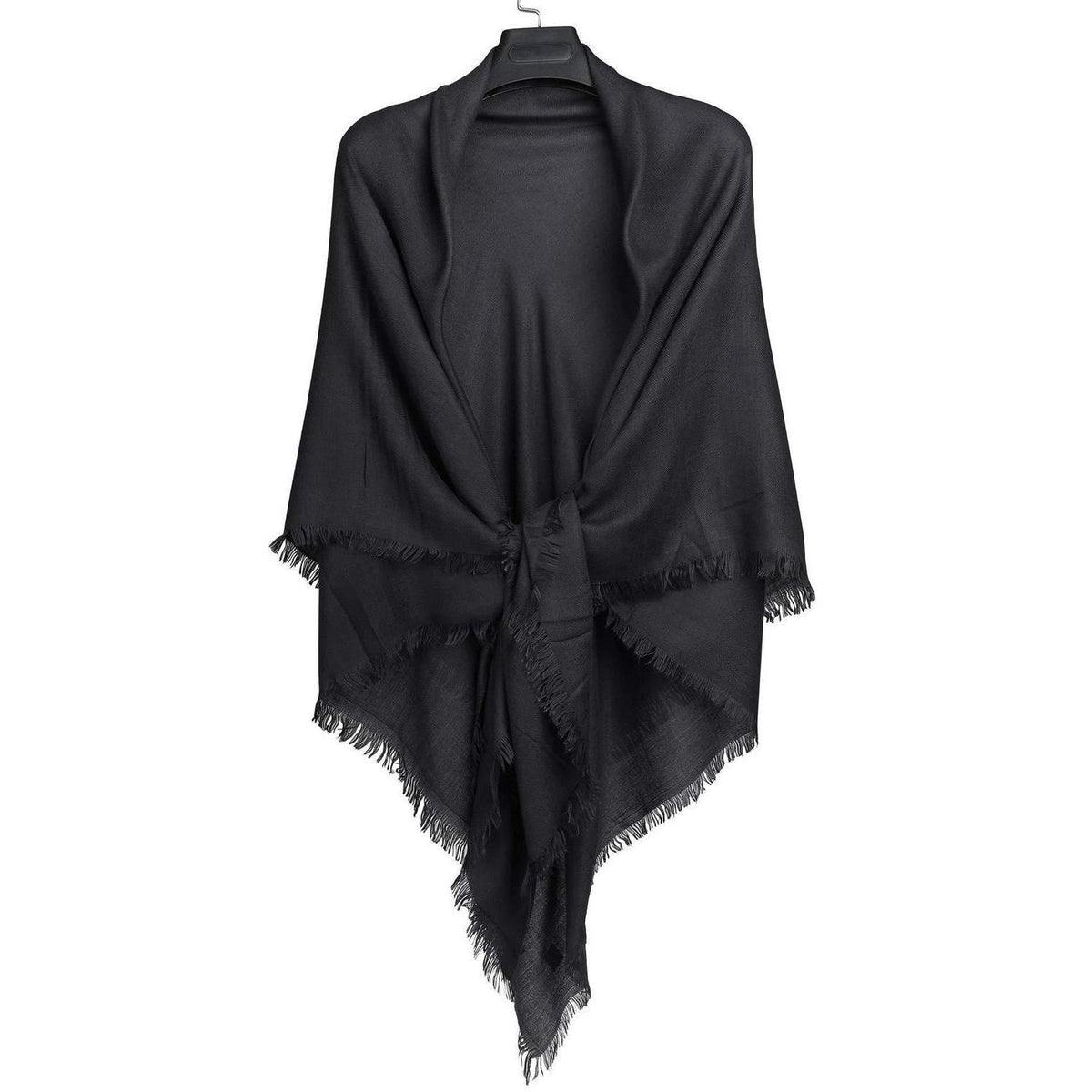 Damen Halstuch Baumwolle Quadratisch mit Fransen Schwarz 140x140cm