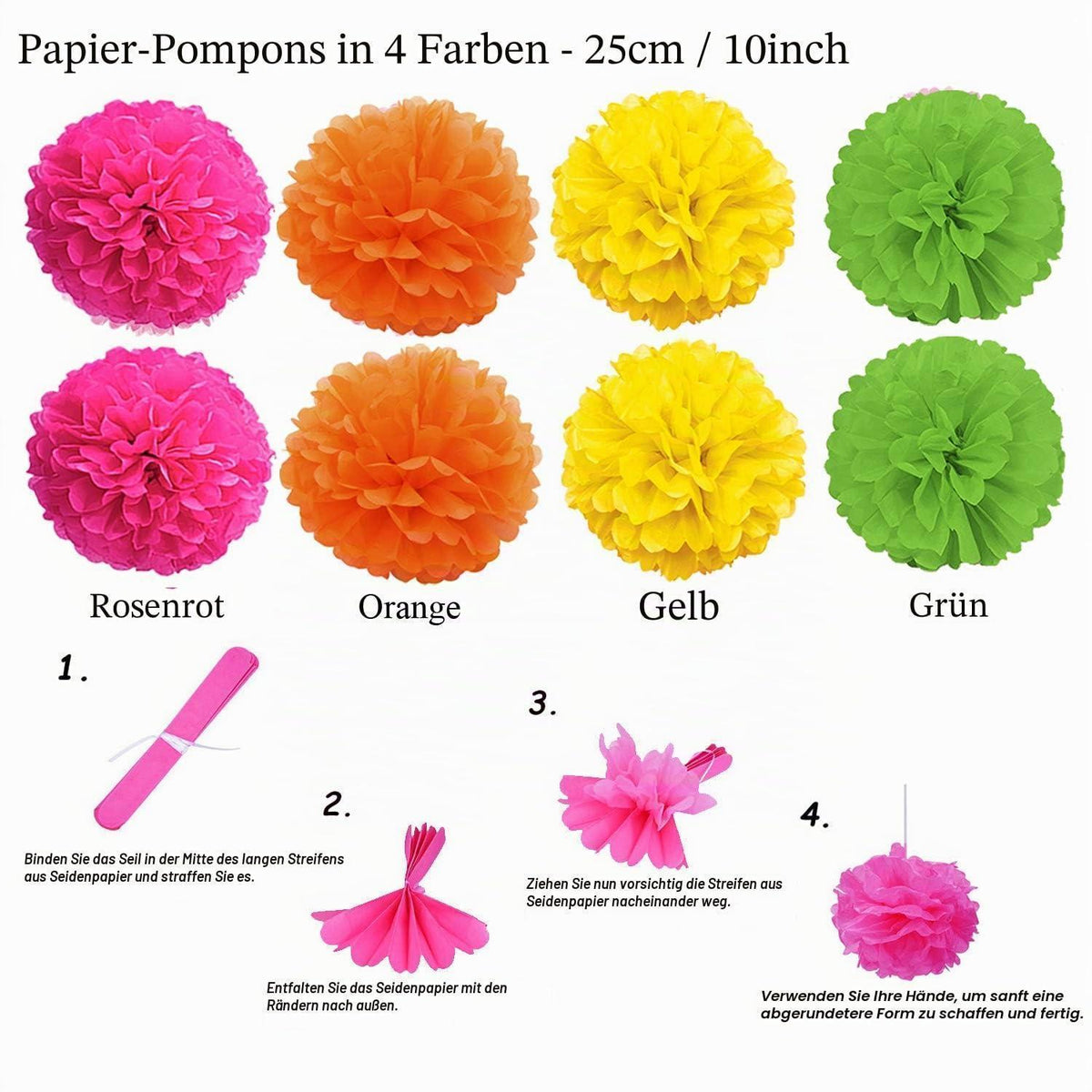 Party Deko Set: Papier Pompoms, Wimpel & Girlande Mehrfarbig