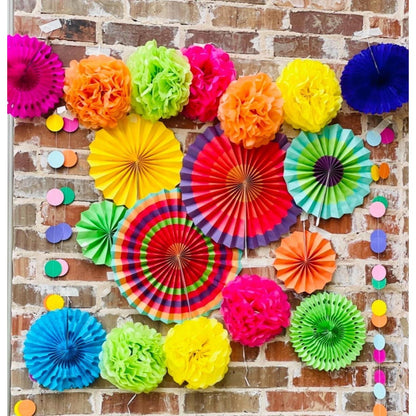 Party Deko Set: Papier Pompoms, Wimpel & Girlande Mehrfarbig