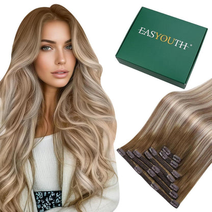 Echthaar Clip-in Extensions Ombre Blond bis Dunkelbraun