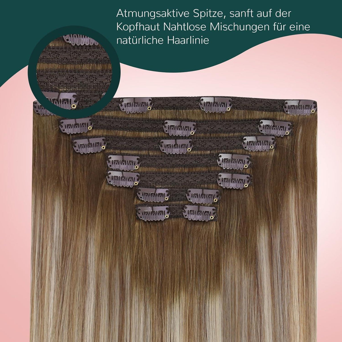 Echthaar Clip-in Extensions Ombre Blond bis Dunkelbraun