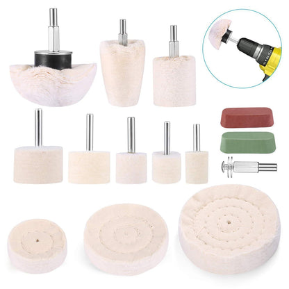 Polieraufsatz Set für Akkuschrauber, 14tlg. Polierpaste & Bürsten