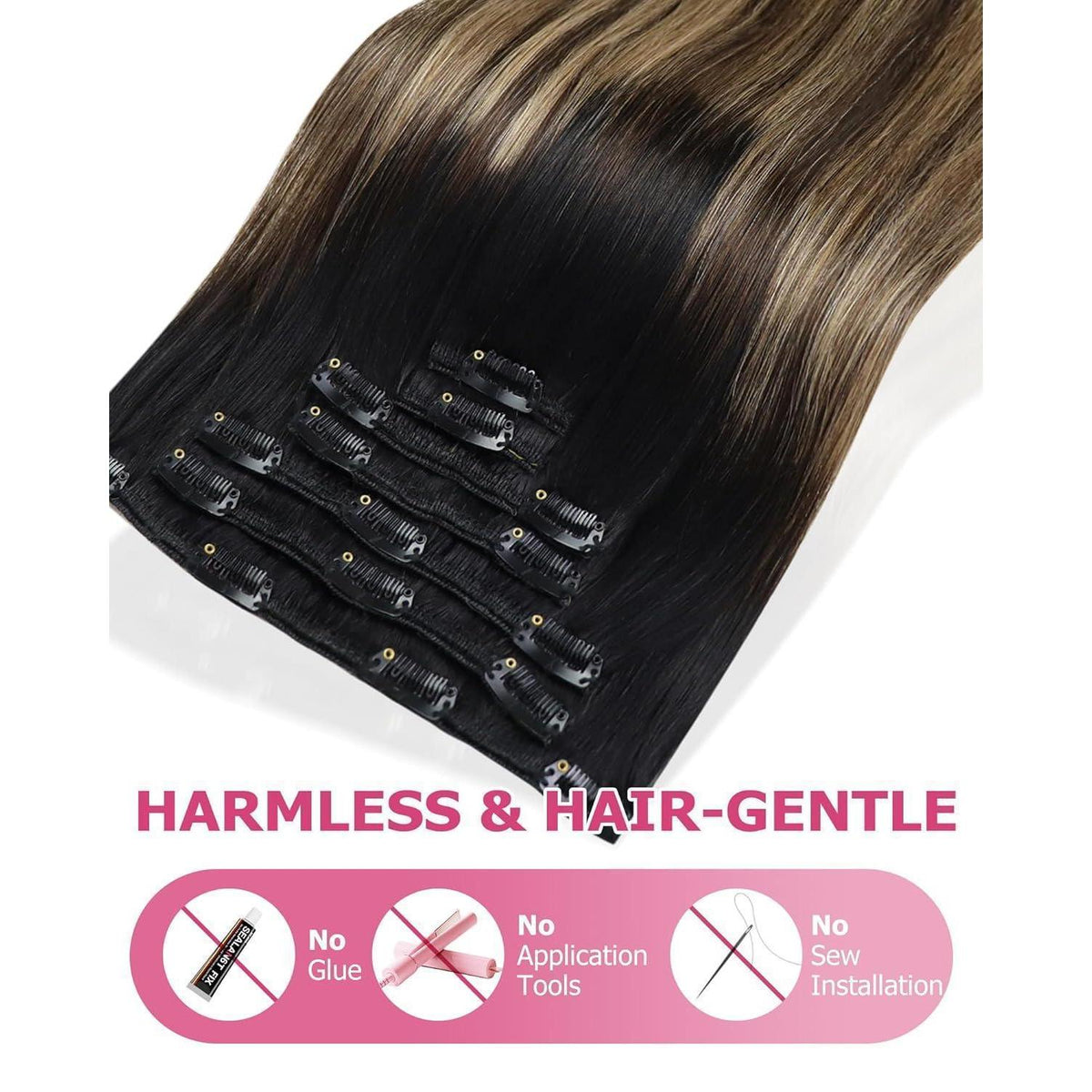 Clip-in Echthaar Extensions Schwarz Balayage Braun Blond