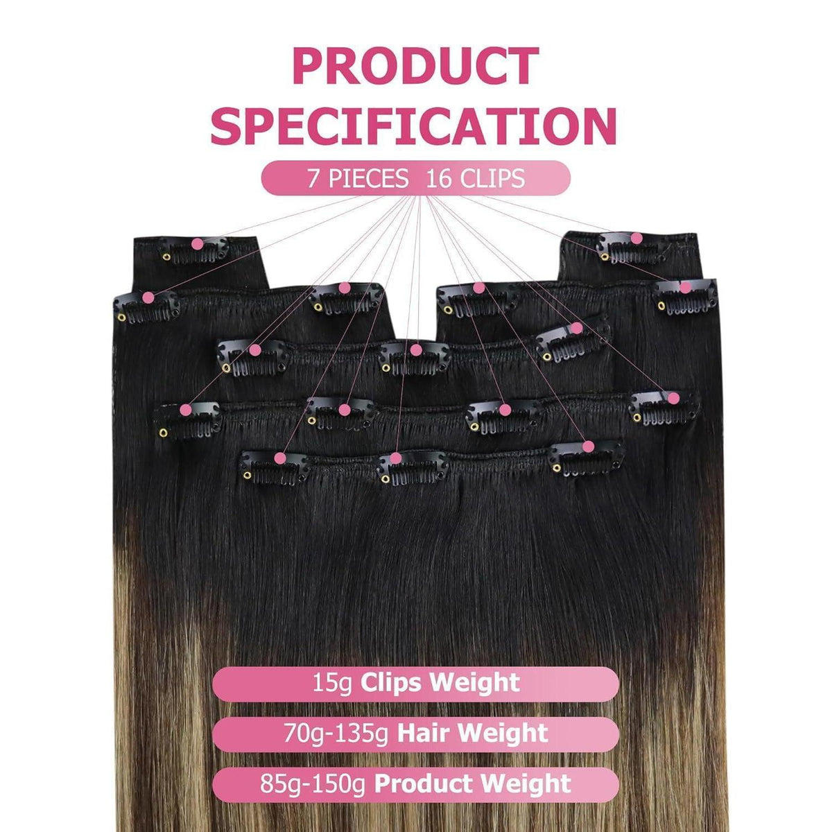 Clip-in Echthaar Extensions Schwarz Balayage Braun Blond