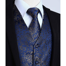 Herren Anzugweste Set Paisley Krawatte Einstecktuch Marine 3XL