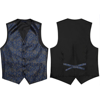 Herren Anzugweste Set Paisley Krawatte Einstecktuch Marine 3XL