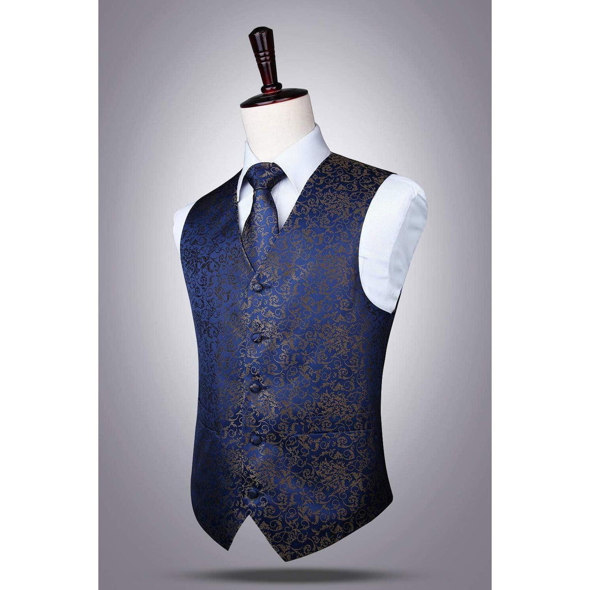 Herren Anzugweste mit Krawatte und Einstecktuch Paisley Marine