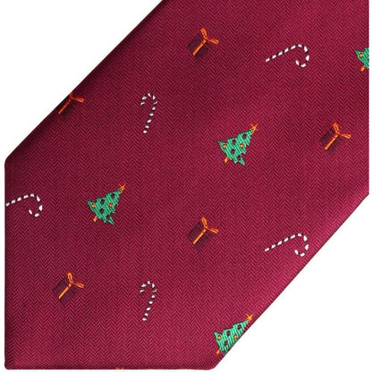 Herren Krawatte & Einstecktuch Set Weihnachtsmuster Burgund/Grün