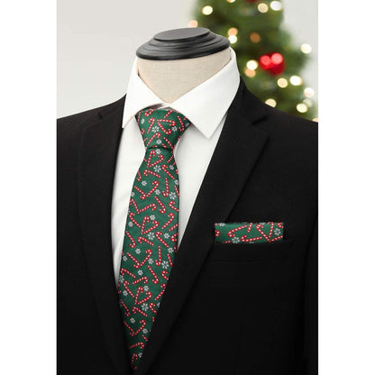 Herren Weihnachts Krawatte & Einstecktuch Set Rot Grün