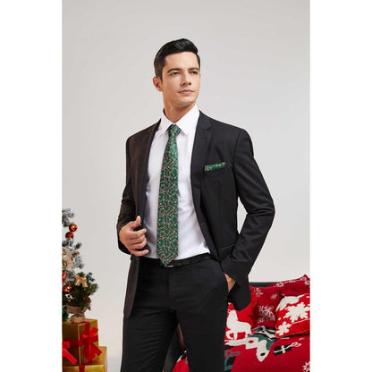 Herren Weihnachts Krawatte & Einstecktuch Set Rot Grün