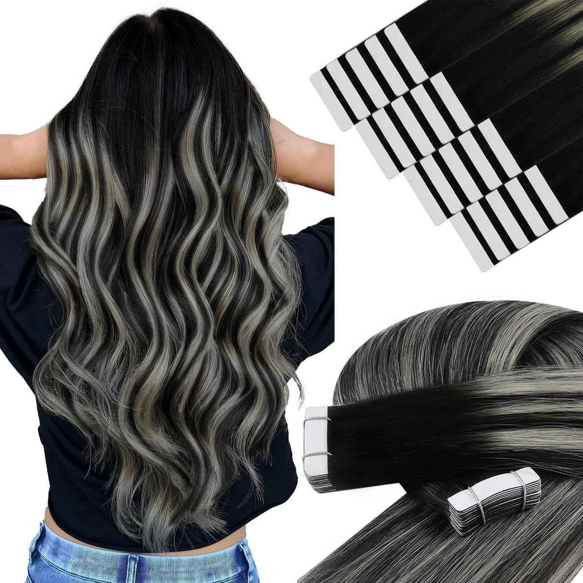 Braune Ombre Tape Extensions Echthaar 50cm – Remy Glatt