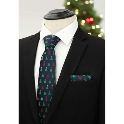 Herren Weihnachts Krawatte & Einstecktuch Set mit Baum Muster