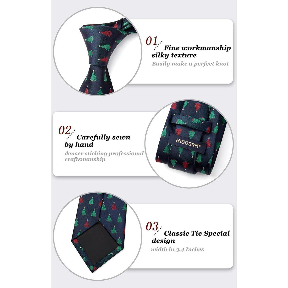 Herren Weihnachts Krawatte & Einstecktuch Set mit Baum Muster