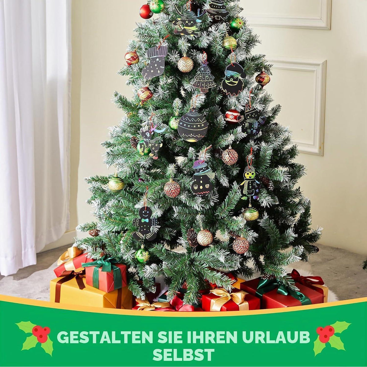 Regenbogen Kratz Weihnachtsschmuck Set – 72 Teile zum Basteln