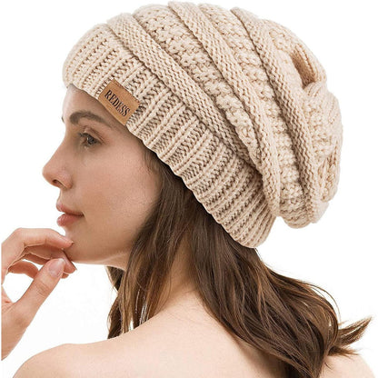 Strickmütze Oversized Zopfmuster für Damen und Herren Beige