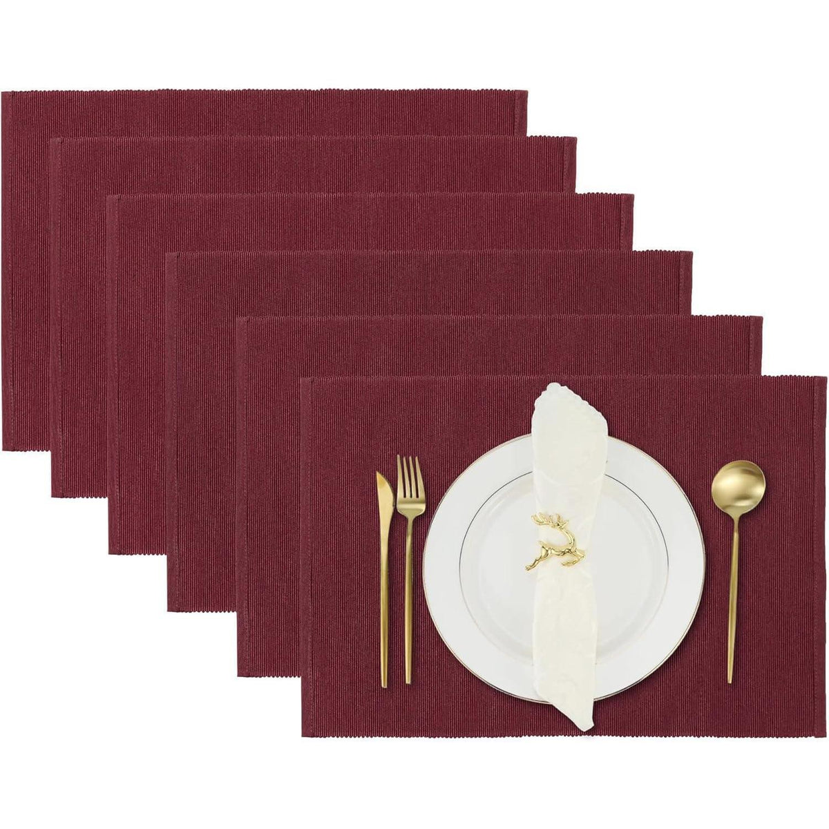 Tischsets 6er Set Poly Baumwolle Maron 19x13 Zoll