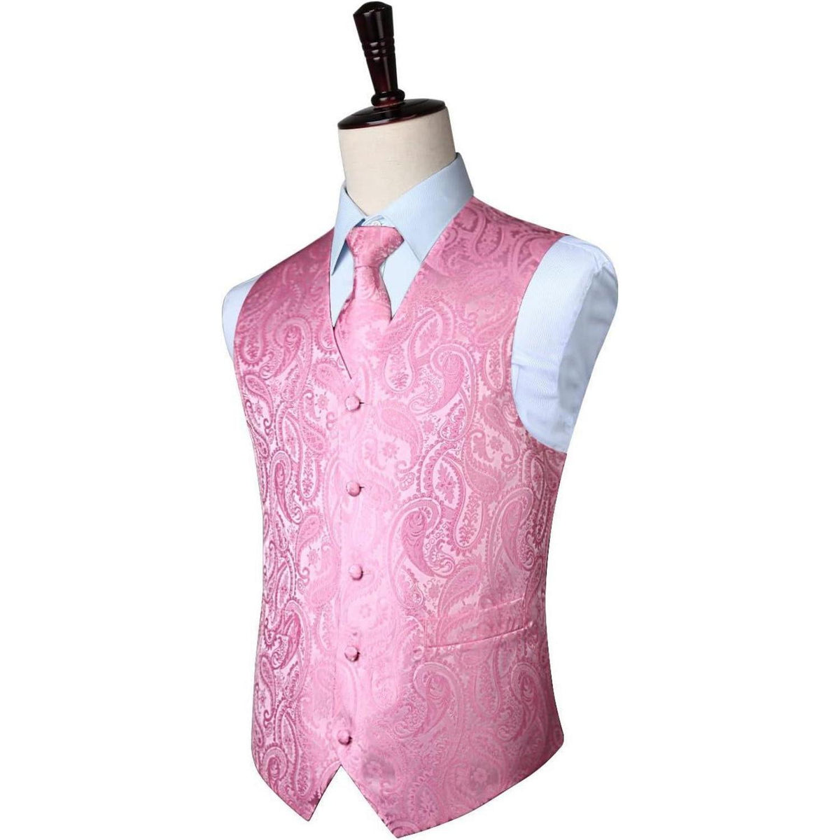 Herren Anzugweste Paisley mit Krawatte & Einstecktuch Rosa 3XL