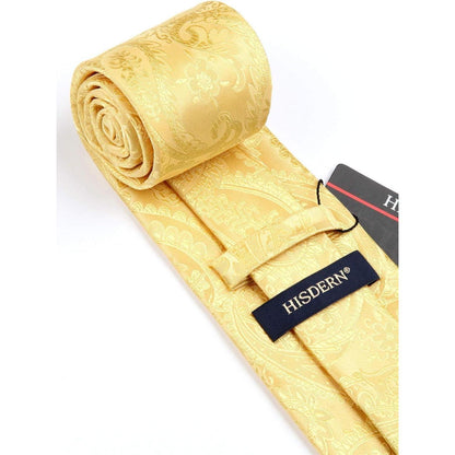 Herren Krawatten Set mit Einstecktuch Paisley Jacquard Gold