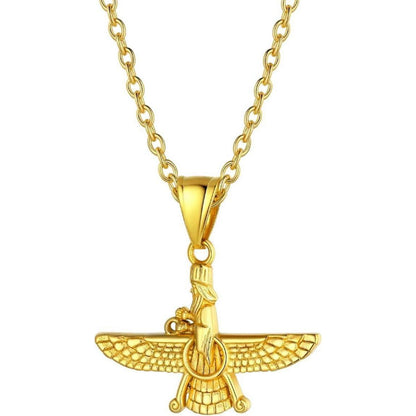 Herren Damen Halskette Faravahar Anhänger Edelstahl Gold vergoldet