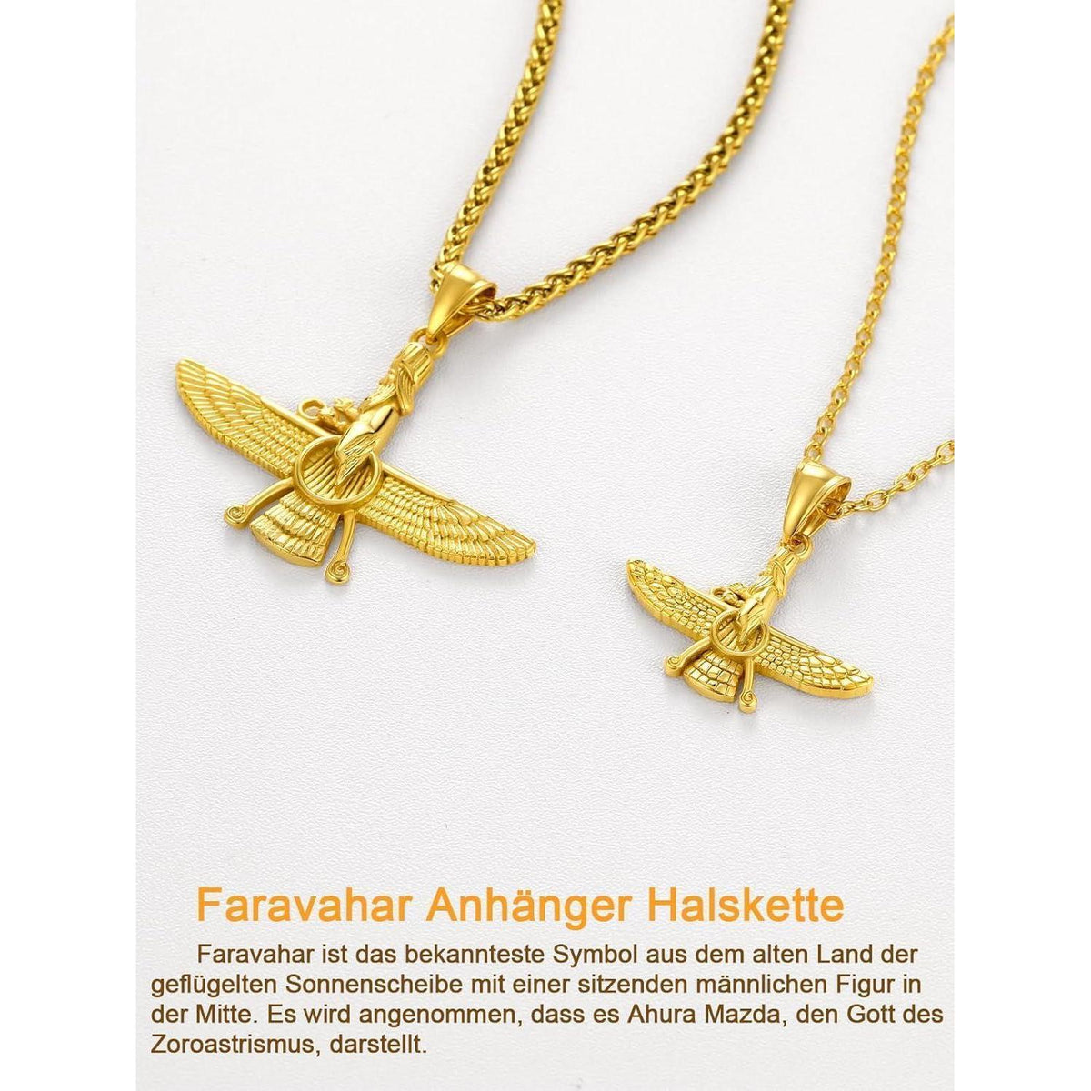 Herren Damen Halskette Faravahar Anhänger Edelstahl Gold vergoldet