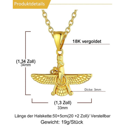 Herren Damen Halskette Faravahar Anhänger Edelstahl Gold vergoldet