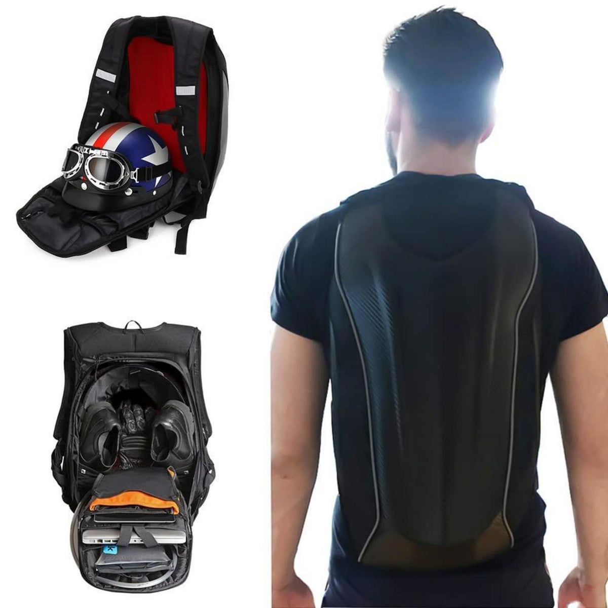 Motorrad Rucksack Helm Tasche Wasserdicht Kohlefaser Schwarz