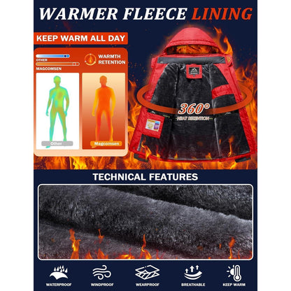 Herren Fleece Skijacke Winter Warm Gefüttert Rot XL