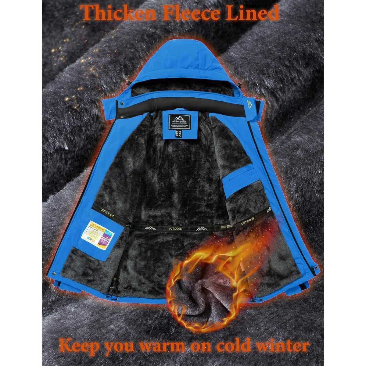 Herren Fleecejacke Winter Warm Gefüttert Skijacke Blau