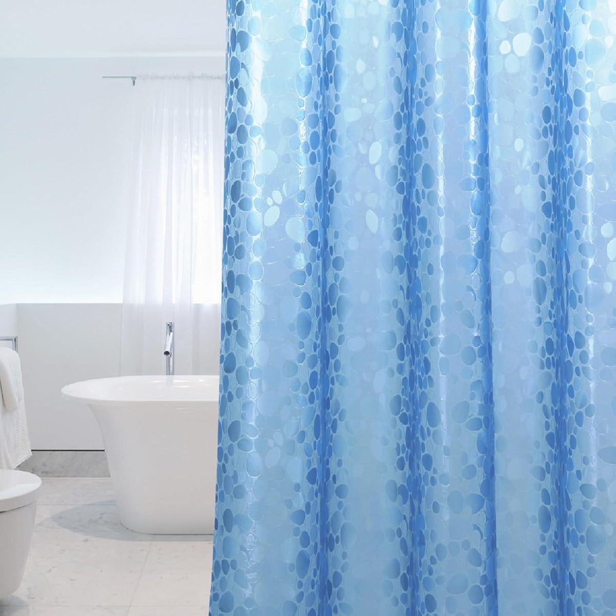 Duschvorhang Anti-Schimmel mit Magneten 183x183cm Blau Steinmuster