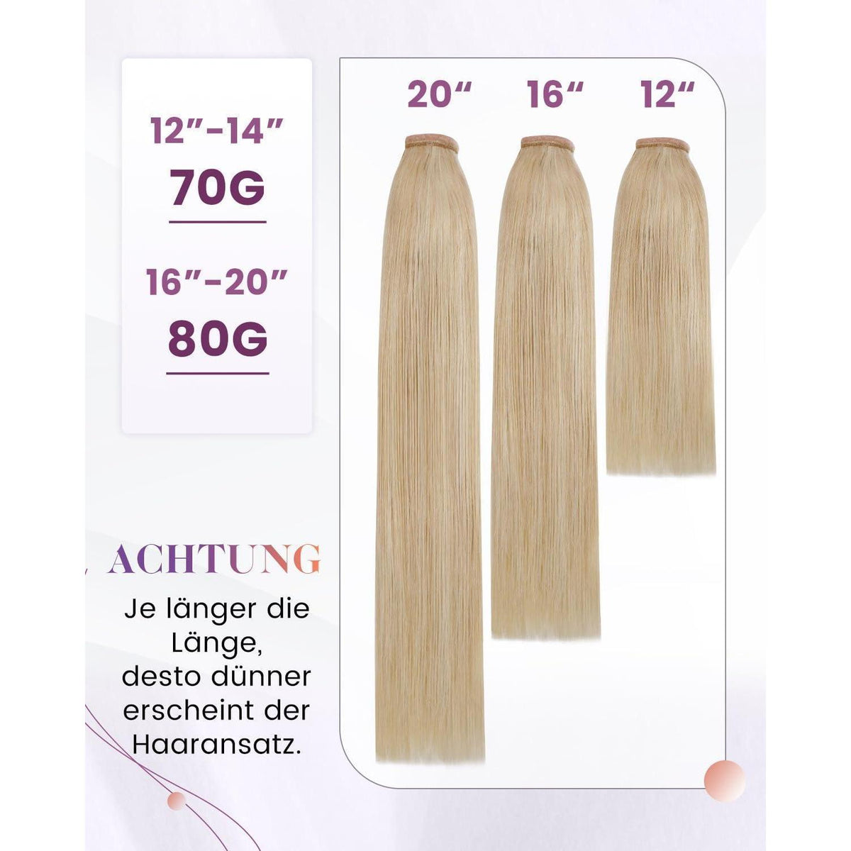 Echthaar Zopf Extension Blond Highlights 45cm